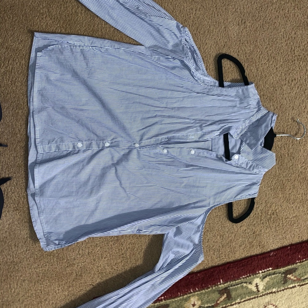 Blue and White striped shirt with open shoulders